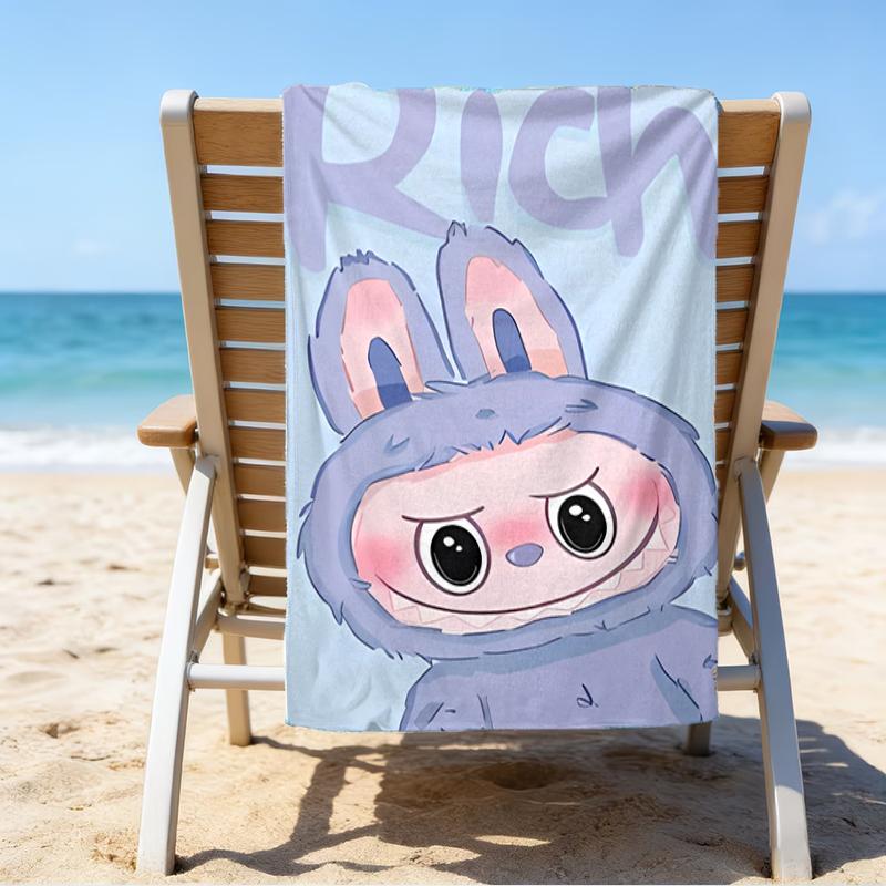 proof beach towel with a labubu pattern - soft,absorbent,quick-drying,machine washable - perfect for swimming,camping,bathing