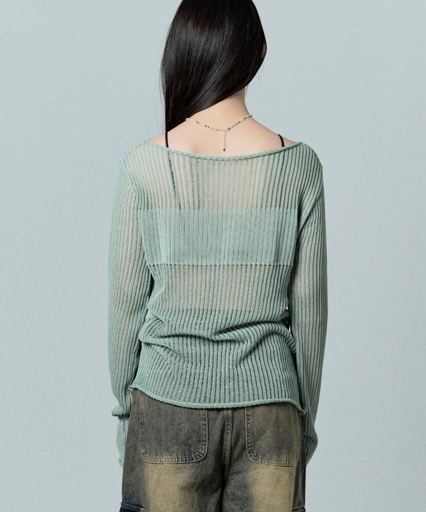 Tobaseu Boat Neck Knit With Varied Scallop Detail (Mint)