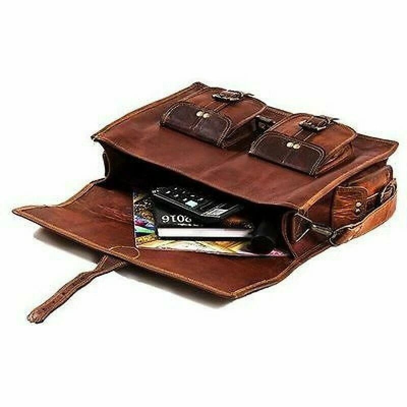 Leather Messenger Laptop Briefcase Satchel Bag Genuine Vintage