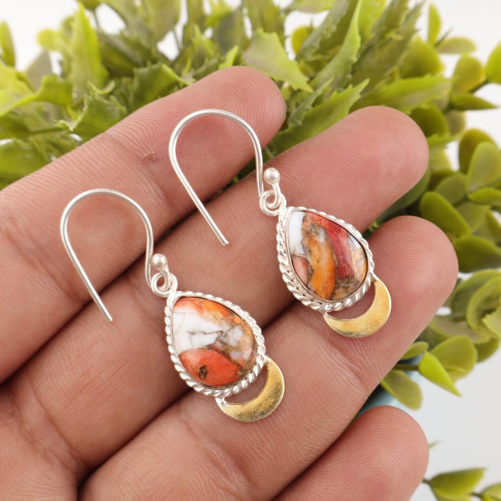 Orange Kupfer Türkis Edelstein 925 Sterling Silber Schmuck Hängeohrringe EE-162-43
