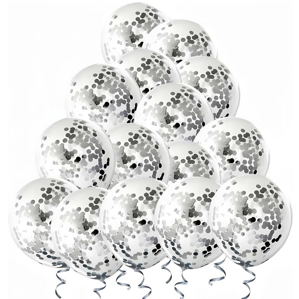 25pcs Silvery Foil Confetti Balloons 12 Inch Latex Balloon with Silvery Confetti Inside for Birthday Wedding Party Decorations