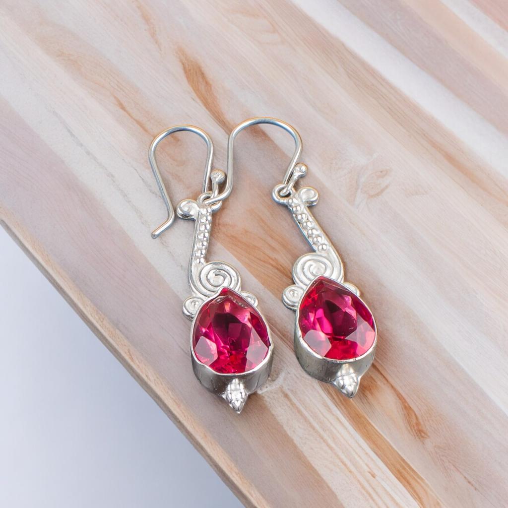 Genuine Pink Tourmaline Gemstone 925 Sterling Silver Handmade Jewelry Earrings EE-37-18