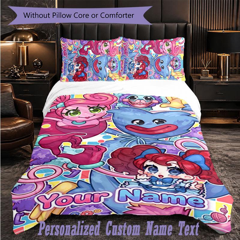 Juego de Ropa de Cama Personalizado de 3 PiezasPoppy Playtime Funda Nórdica con Texto Personalizado Juego de Fundas de Almohada Regalo para Dormitorio