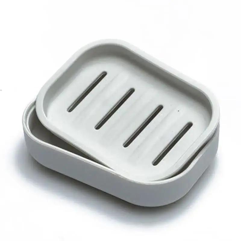 Portable Soap Tray, Double-layer Plastic Box, Household Bathroom Drain Tray, Bathroom Soap Box with Lid