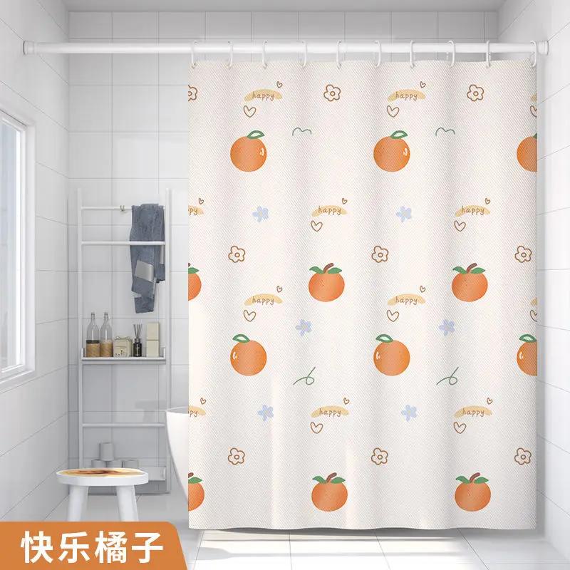Shower Curtains 200cm Kawaii Fruit Cartoon Printed White Bathroom Curtain for Girl Waterproof with Hooks and Tieback Bath Decor