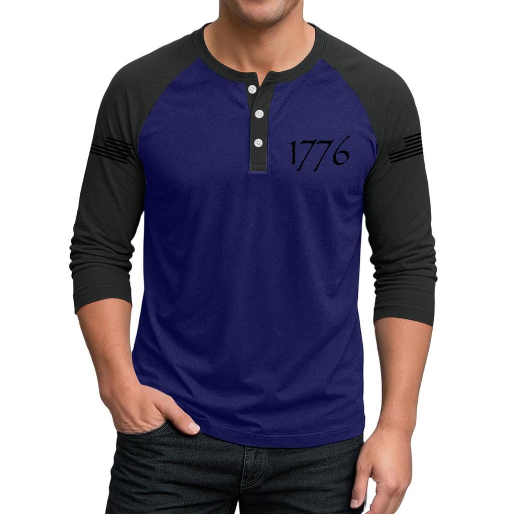 Herren-Raglan-Top mit 3/4-Ärmeln und kontrastfarbener Knopfleiste
