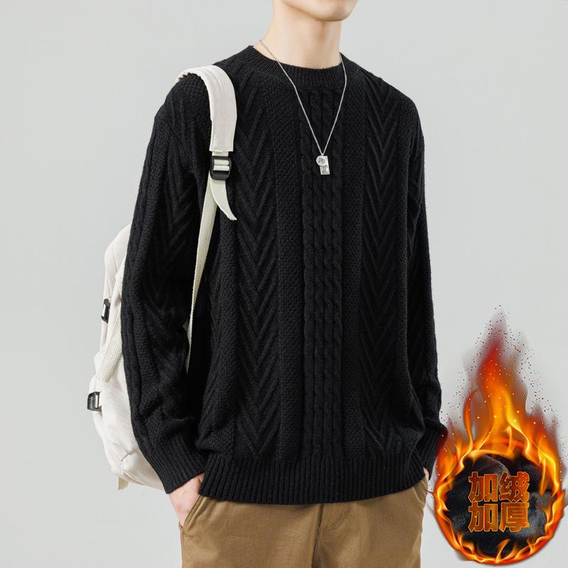 Winter Hot Sale, Fashionable Personalized Woven Plush Crew Neck Sweater, Fashionable Knitted Sweater Men's Winter Clothing
