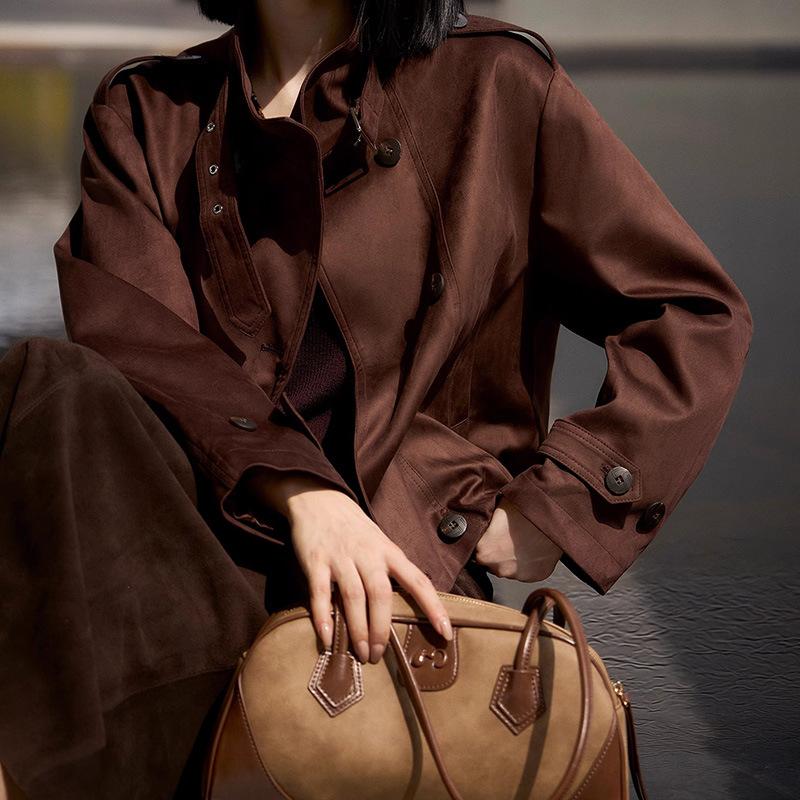 Samei Shirt Collar Tooling Trench Coat, Medium and Long Coat, High-end Spring and Autumn Women's Clothing, New Spring Commuter Long Sleeves