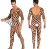 Men Sexy Lingerie Exotic Fishnet Bodystocking Jumpsuit Mesh Net See-through Long Sleeve Bodysuit Gay Sleepwear Club Wear