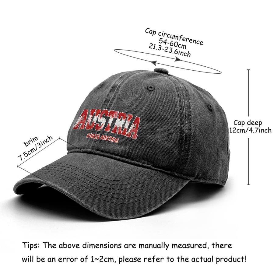 "AUSTRIA" "FORZA AUSTRIA" Flag Printed Snapback Baseball Cap , Adjustable Sun Hat Stylish Non-Stretch Fabric Casual Cozy Dad Hat