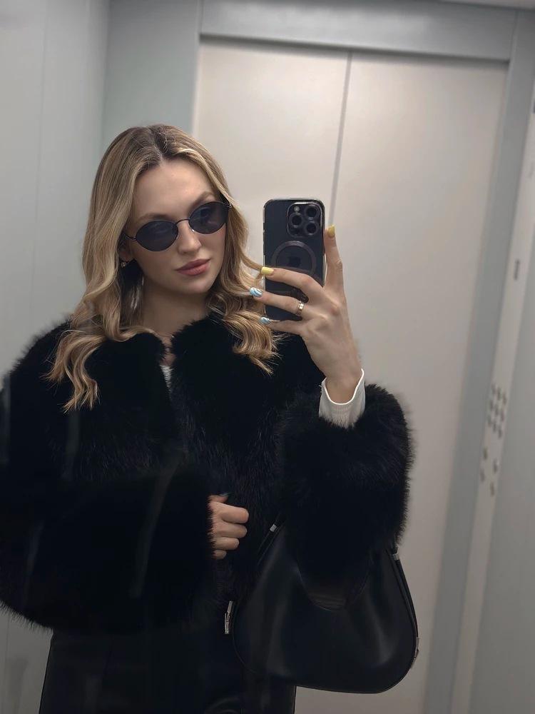 Palton Scurt Casual de Damă cu Blană de Vulpe Toscana - Stil Stradal European & American