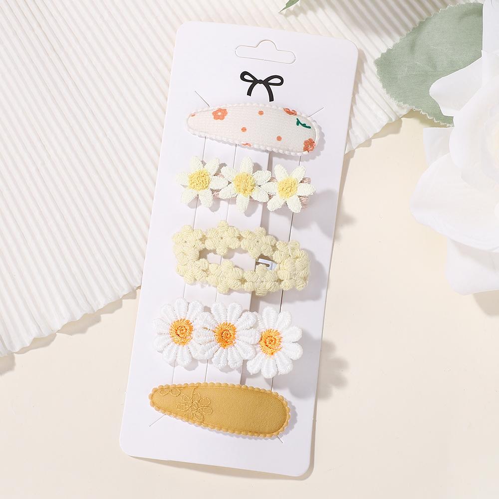 

РАДУЖНЫЕ БАНТЫ 5 шт./набор Головные уборы для девочек Бутик Заколка для волос Вышивка Принт Заколка Свежая ромашка Заколка для волос Детские аксессуары для волос