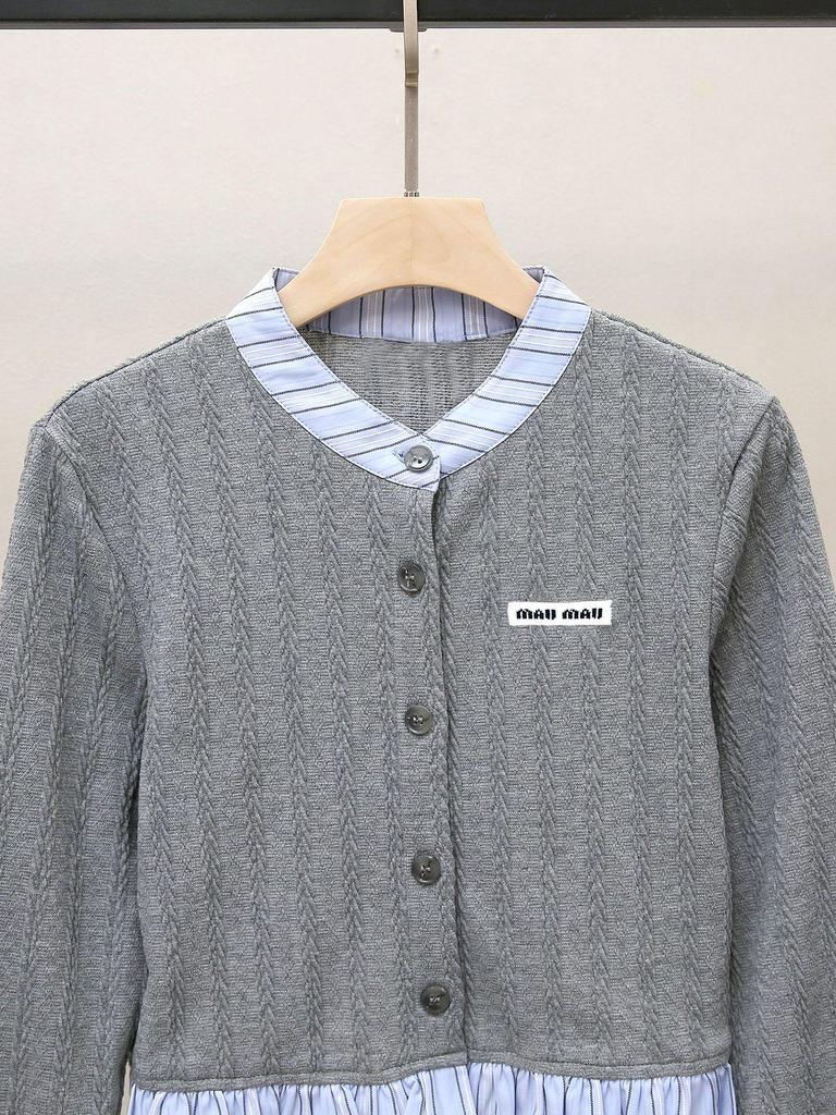 High-End Women's Autumn Sweet Preppy Style Stitching Two-Piece Effect Short Cardigan Sweater