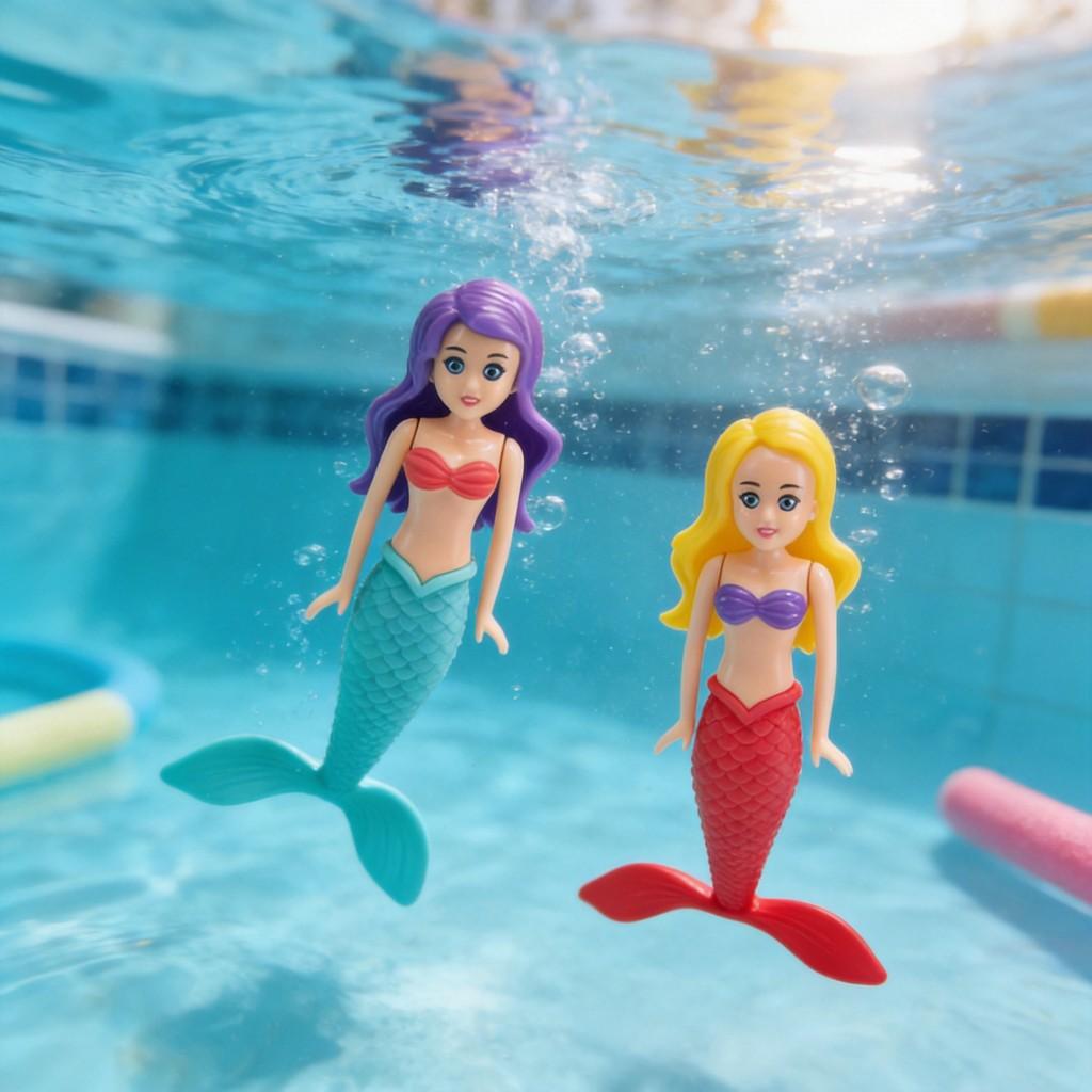 Shell Mermaid Pool Water Play Set With Plastic Construction For Kids Bathing Fun