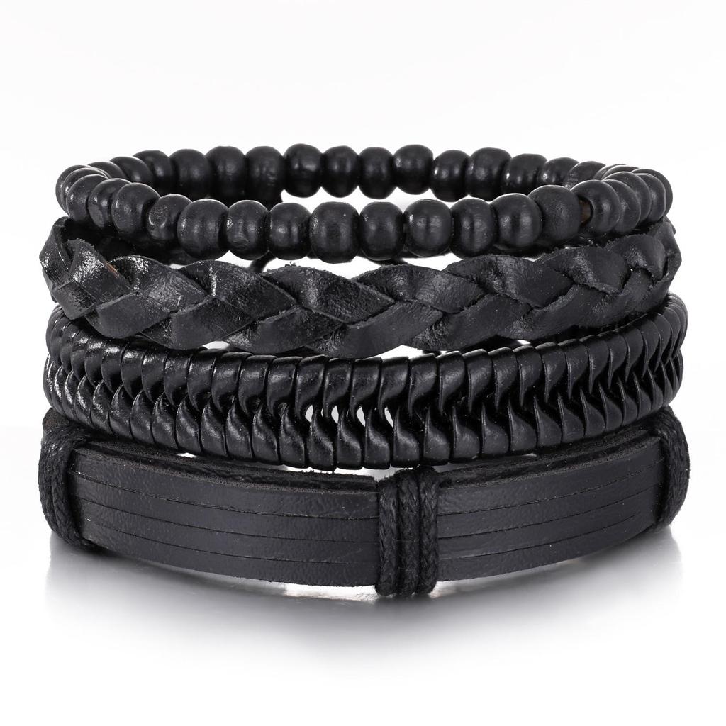 European & American Handmade Braided Leather Bracelet Set: Men's Hip Hop Punk Vintage Multi-layer Jewelry