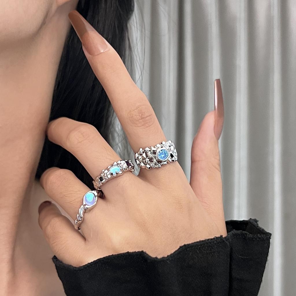 Texture Personality Open Ring Women'S French High-End Moonstone Niche Design Ring Simple Index Finger Ring