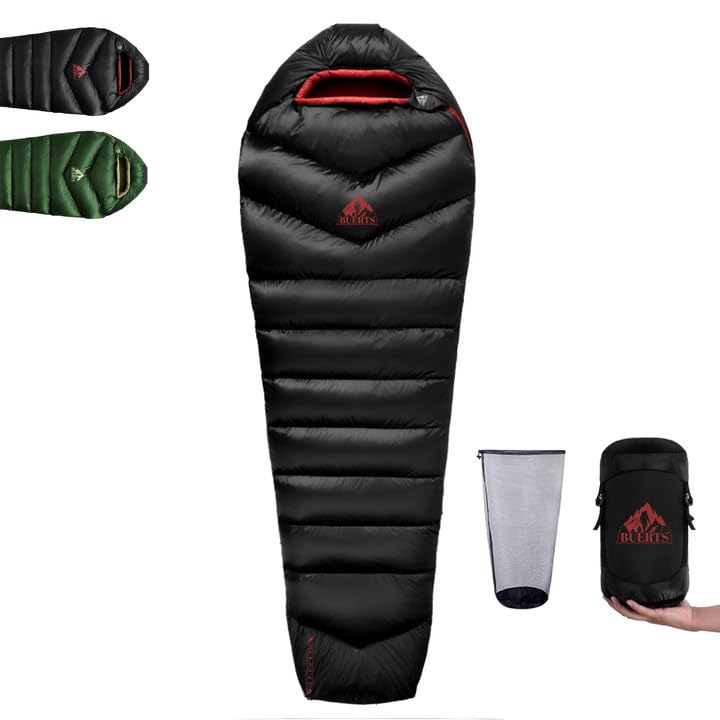 Winter Down Sleeping Mummy 620FP Premium Down Filling Temperature Range To Suitable for and Car Festivals BUERTS Bag, Ultralight, Compact, Style,