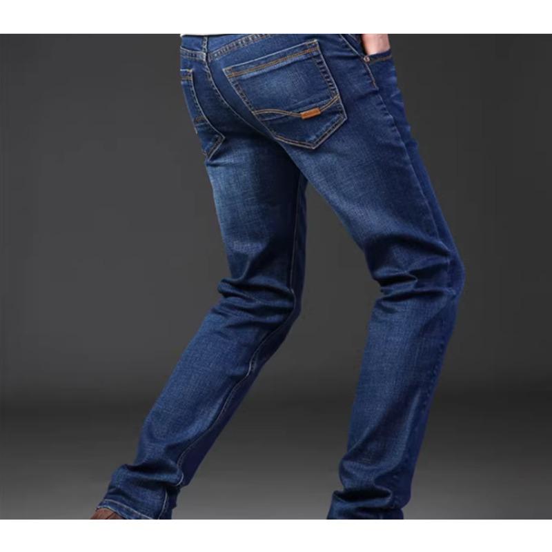 Men's Thick Elastic Straight-Leg Jeans for Autumn/Winter - Casual Slim Fit for Middle-Aged Business Style