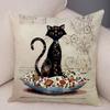 Double Print Cute Elegant Black Cat Cushion Cover Decor Cartoon Animal Pillow Case for Sofa Home Car Soft Plush Throw Pillowcase