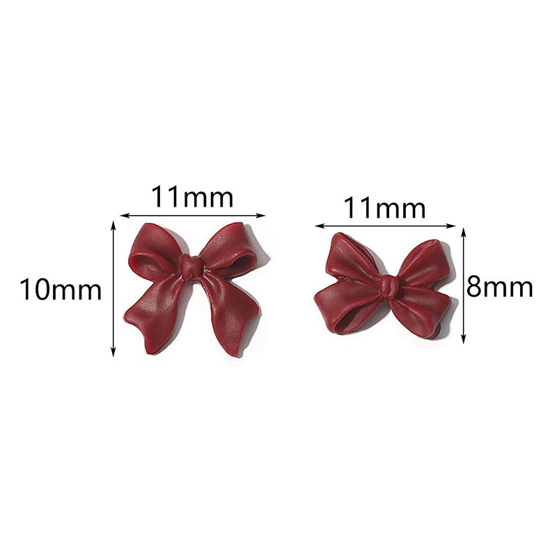 50Pcs Wine Red Resin Bow Nail Charm Bulk Mix Size 3D Ribbon Bowkont Mini Kawaii Nail Art Accessories Diy Cute Nails Decorations
