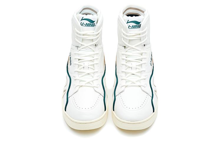 LI NING 1990 Classic Collection Skateboard Shoes Men's High Top Pine Ink Green/Ecru ALFR105-1