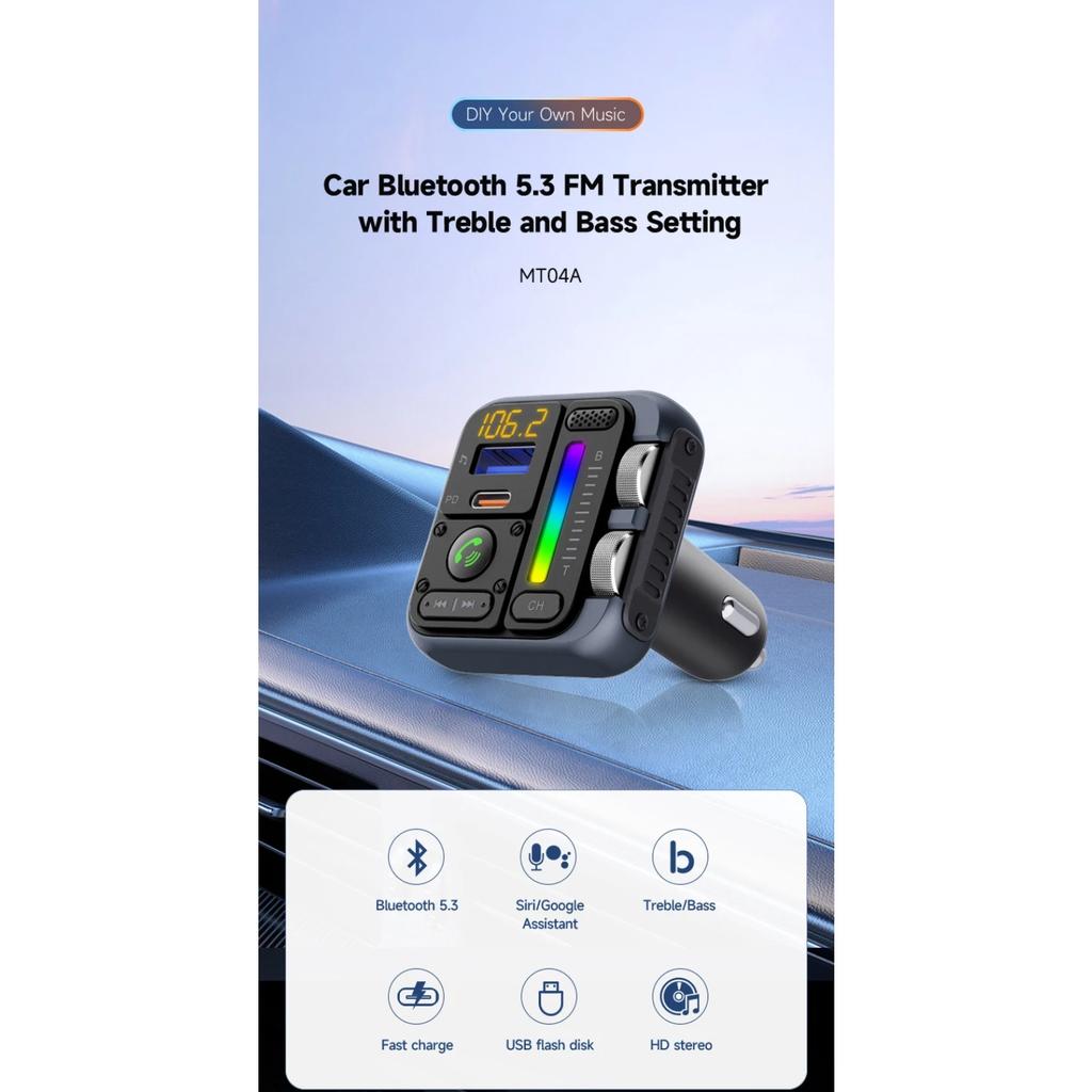 MT04A Transmițător FM Bluetooth 5.3 Adaptor Auto Încărcător Auto 42W PD30W Efect de Sunet HIFI Apel Wireless Hands-free USB Player Muzical MP3