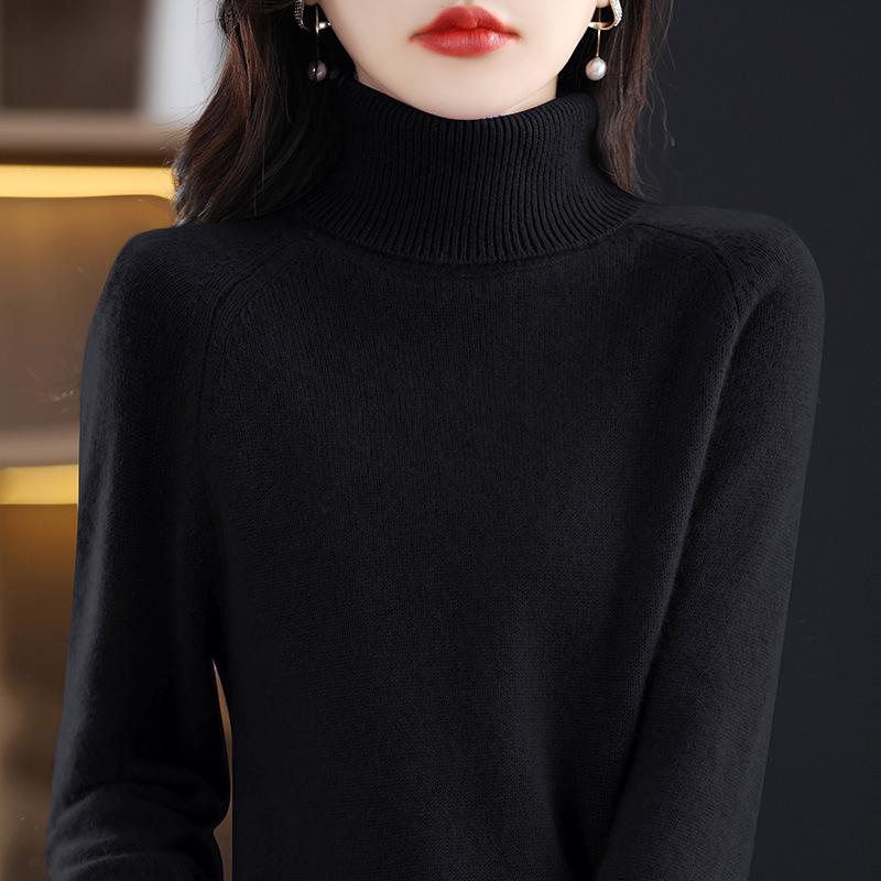 High-Neck Slimming Knit Sweater - Women's Elegant Autumn/Winter Base Layer