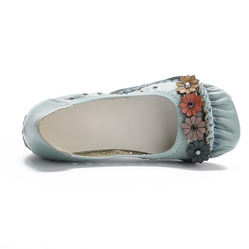 Fashion New handmade winkles ballet flats women's autumn shallow shoes woman flower square toe driving flats daily long standing shoes