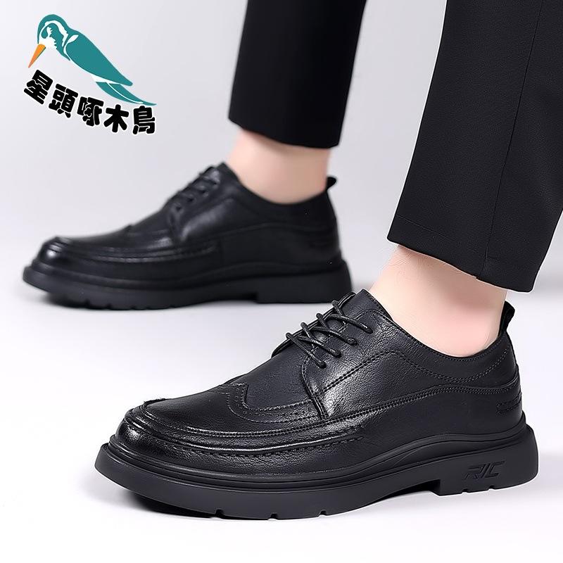 Leather Shoes Men's Casual Shoes Autumn Block Carved Platform British Style Business Leather Shoes