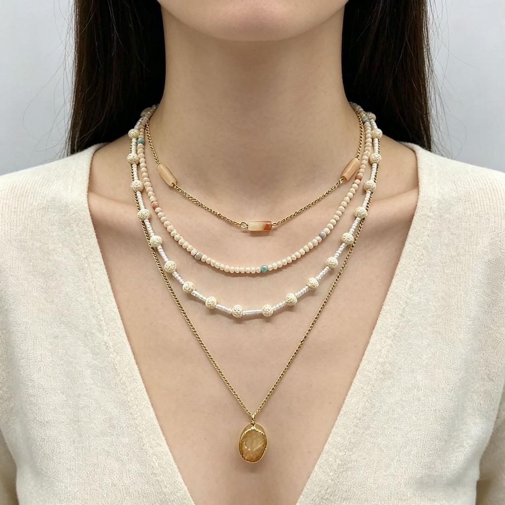 Handmade Multi Layer U Shaped Stone Clavicle Chain For Women