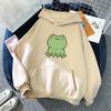 Unisex Hoodie Solid Color Frog Pattern Autumn Winter Korean Style Warm Sweatshirt for Daily Wear