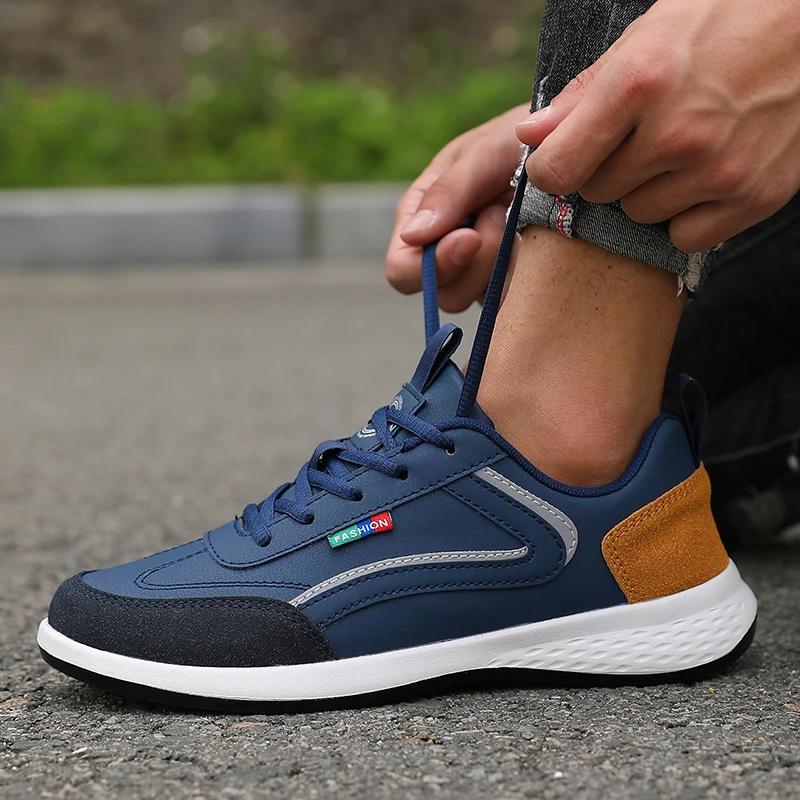 Pu Leather Men Shoes Sneakers Lightweight Shock Absorb Breathable Casual Running Shoes Non-slip Footwear Men Vulcanized Shoes