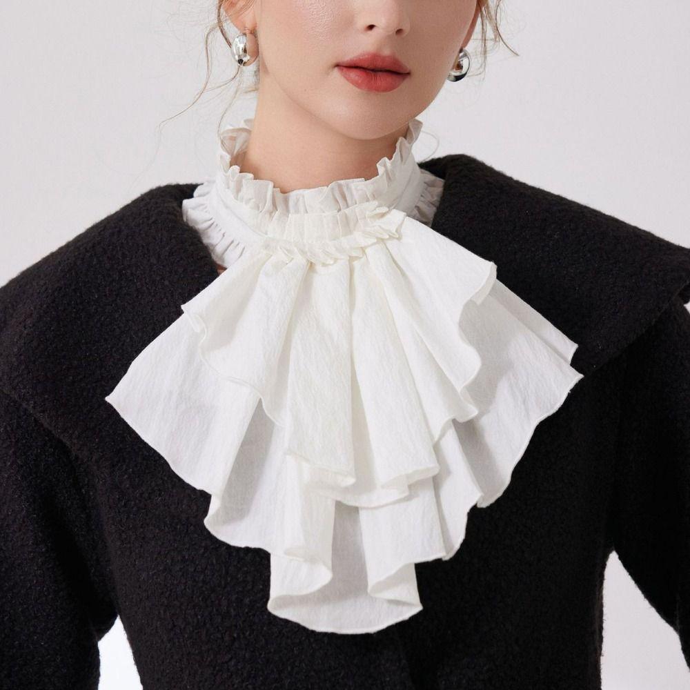 Adjustable Ruffled Edge Layered Collar Court Noble Style Tie-Up Collar Stand Collar  Formal Attire