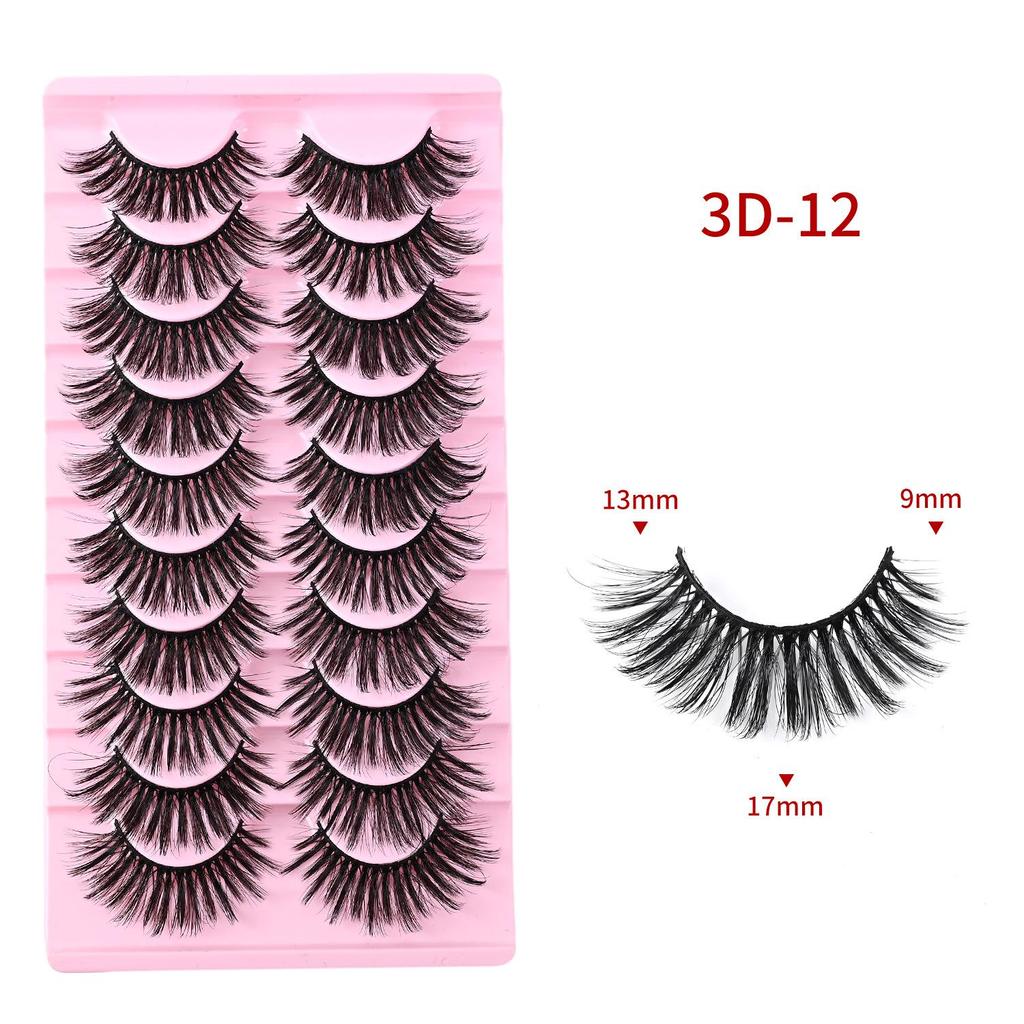 Ten Pairs of 3D Synthetic Fiber False Eyelashes: Bold European and American Style with Thick, Curled Volume