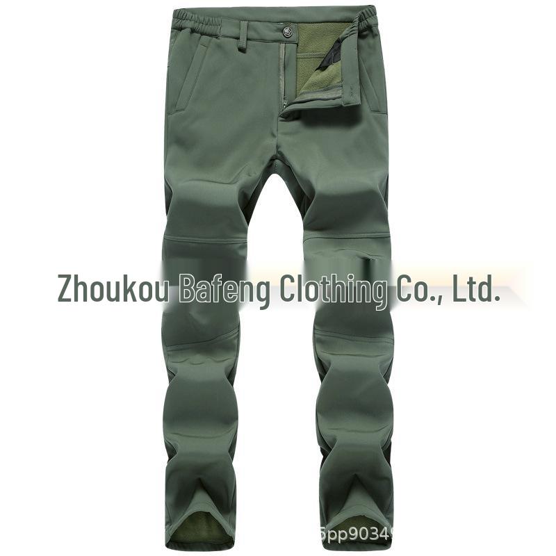 Men's Outdoor Military-Style Sharkskin Softshell Fleece Pants - Windproof, Waterproof, and Warm for Autumn/Winter Hiking.