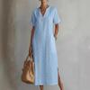 Vintage Comfortable Hollow Lace V-Neck Loose Cotton Linen Dress for Women