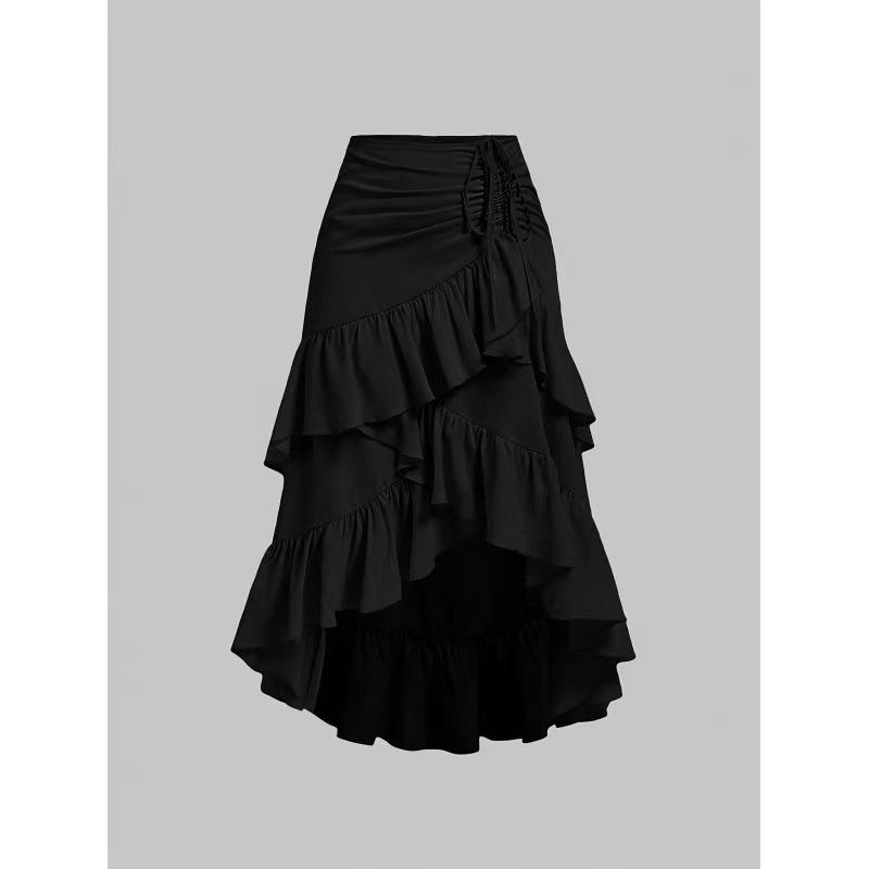 Cross-border European and American new retro versatile women s clothing European and American style lotus leaf edge irregular skirt film and televisio S чёрный