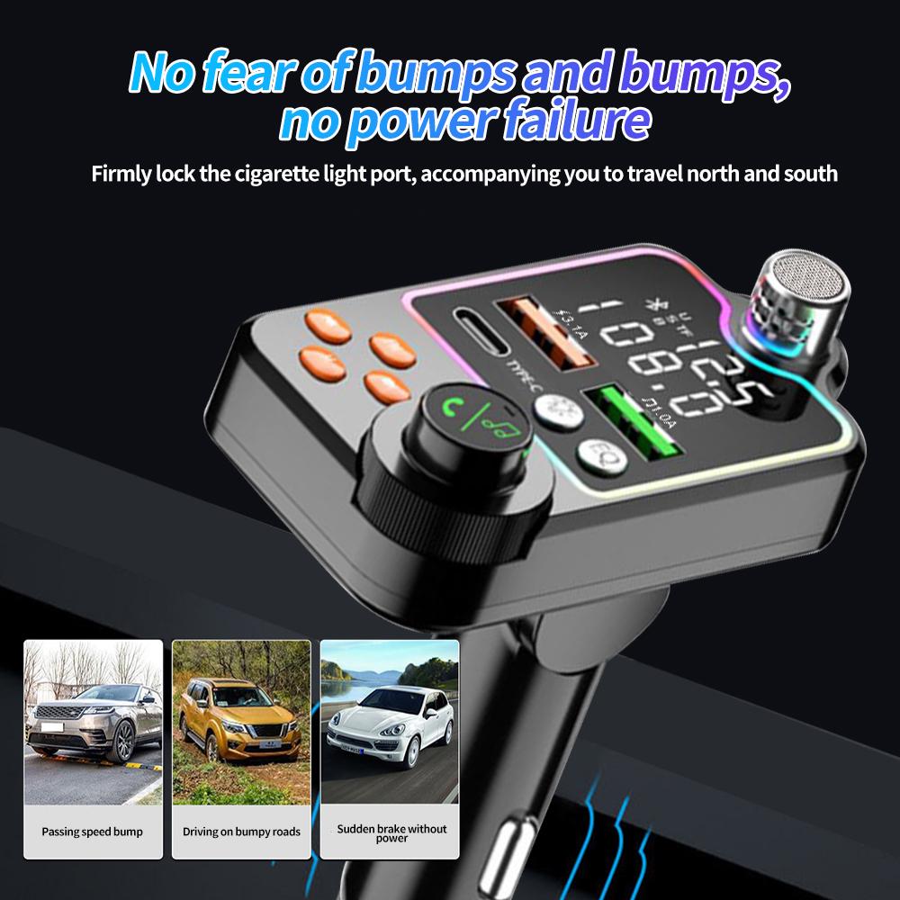 Q15 Bluetooth Car FM Transmitter: Hands-Free MP3 Player with Dual USB Ports & PD 3.1A Charger.