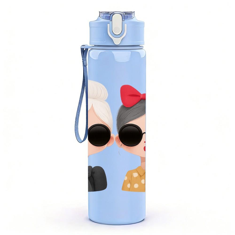 1PC Two Elderly Lady Sunglasses Duo 750ml Color Plastic Sports Water Bottle Leakproof Flip Straw Lid For Sports Office Home Use