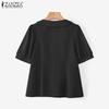 ZANZEA Women Casual Lapel Neck Short Sleeve Solid Color Office Short Blouse
