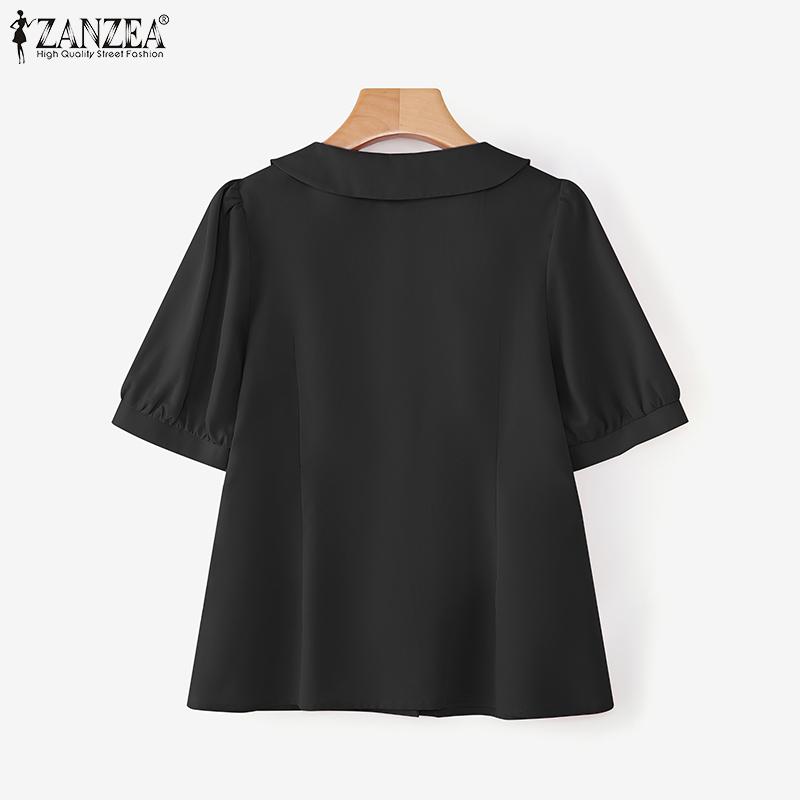 ZANZEA Women Casual Lapel Neck Short Sleeve Solid Color Office Short Blouse
