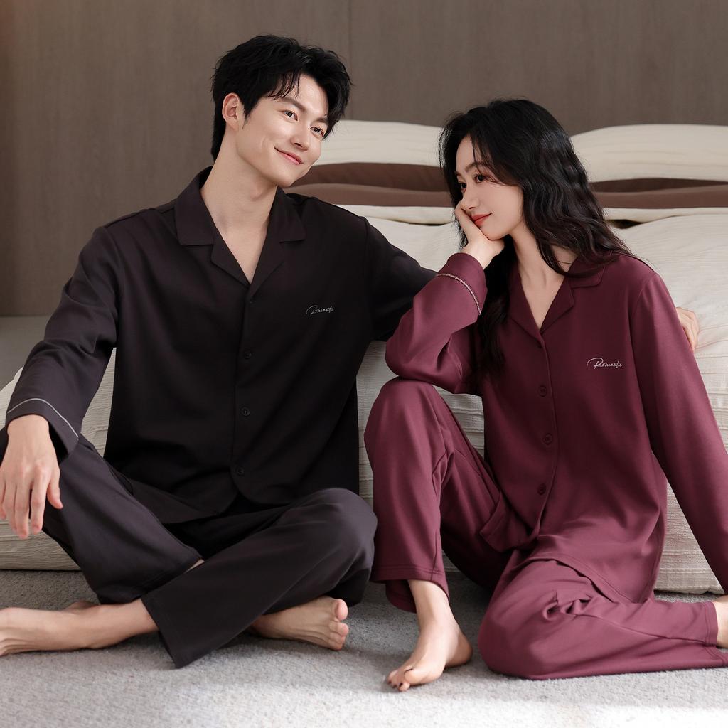 Pajamas Couple Spring and Autumn Pure Cotton Long-sleeved Cardigan Casual Men's and Women's Autumn and Winter High-end Loungewear Suit