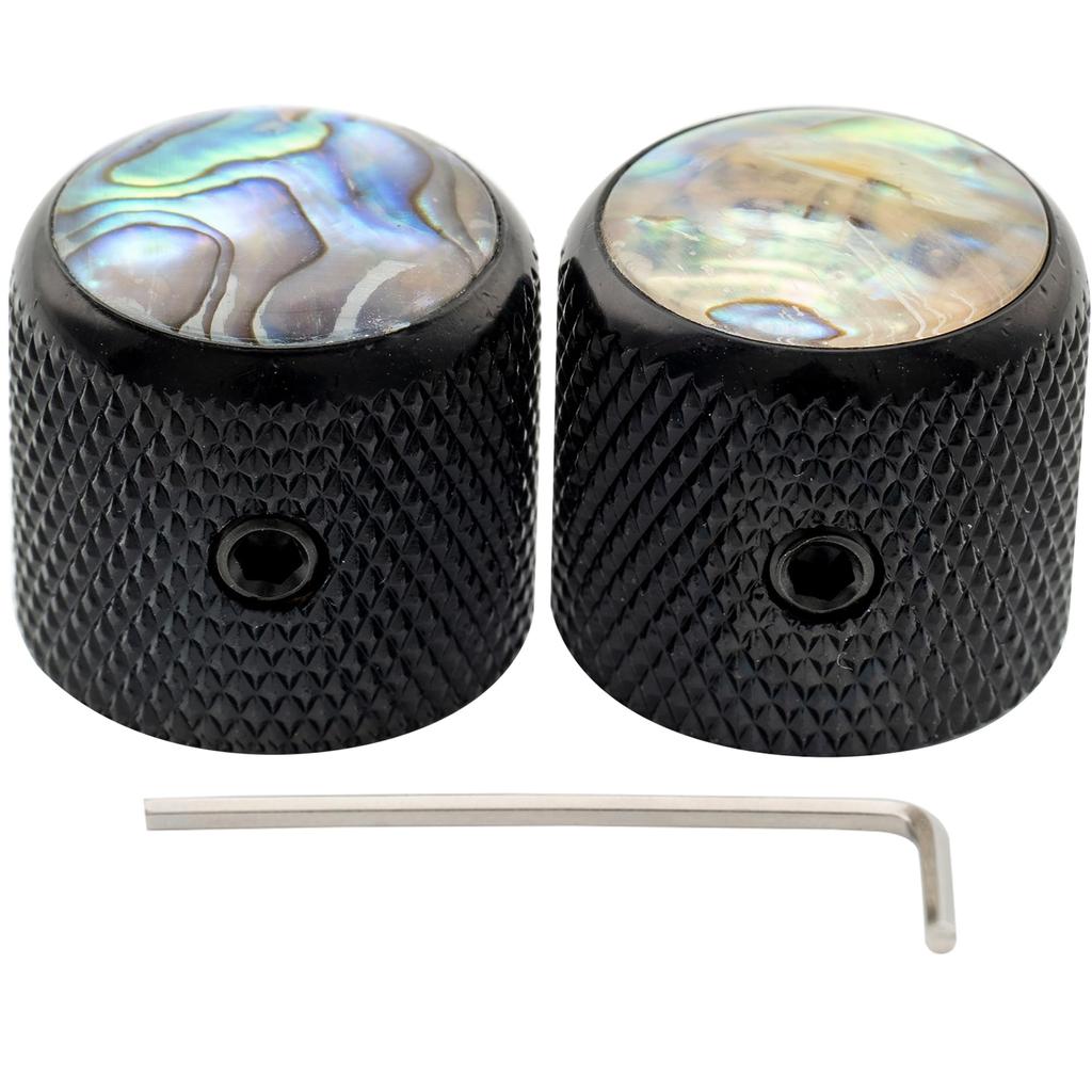 Musiclily Pro 1/4" Steel Abalone Dome Knobs, Horizontal Thread, Universal Fitting for Electric Guitar/Bass, Black (Set of 2)