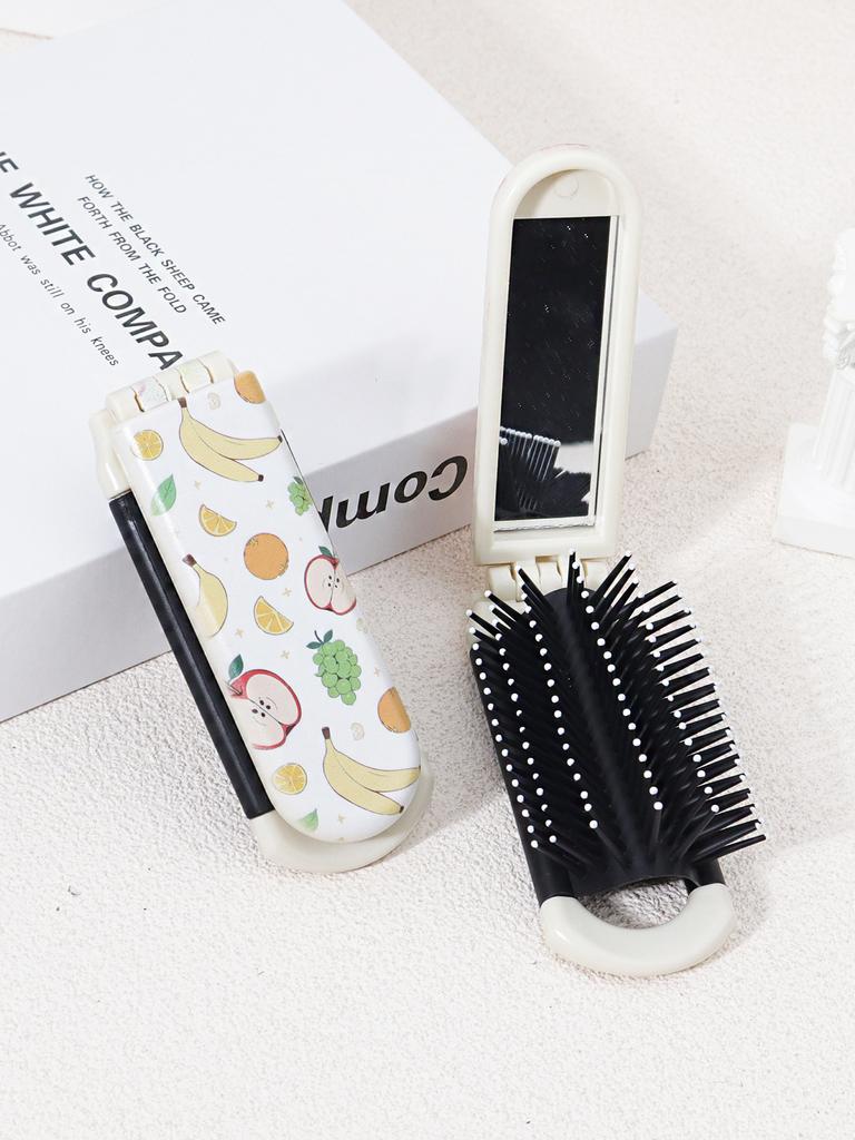 1 Piece of Compact Air Cushion Comb with Multiple Fruit Patterns and Mirror - Foldable and Portable Design