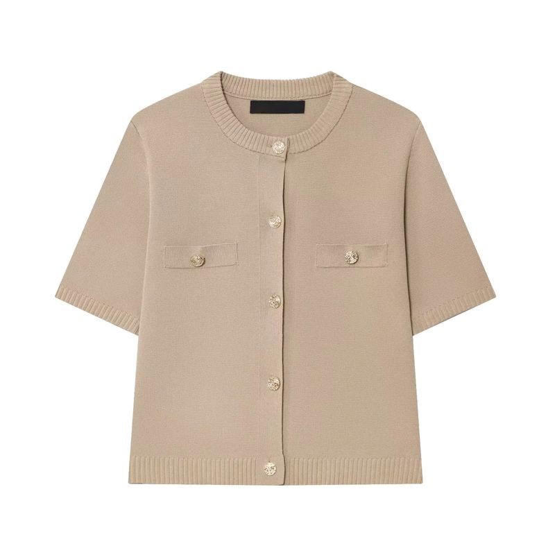 Summer New Product Women's Clothes Classic Style Round Neck Short Sleeve Minimalist Fashion All-Match Short Knitting Outwear 1822022