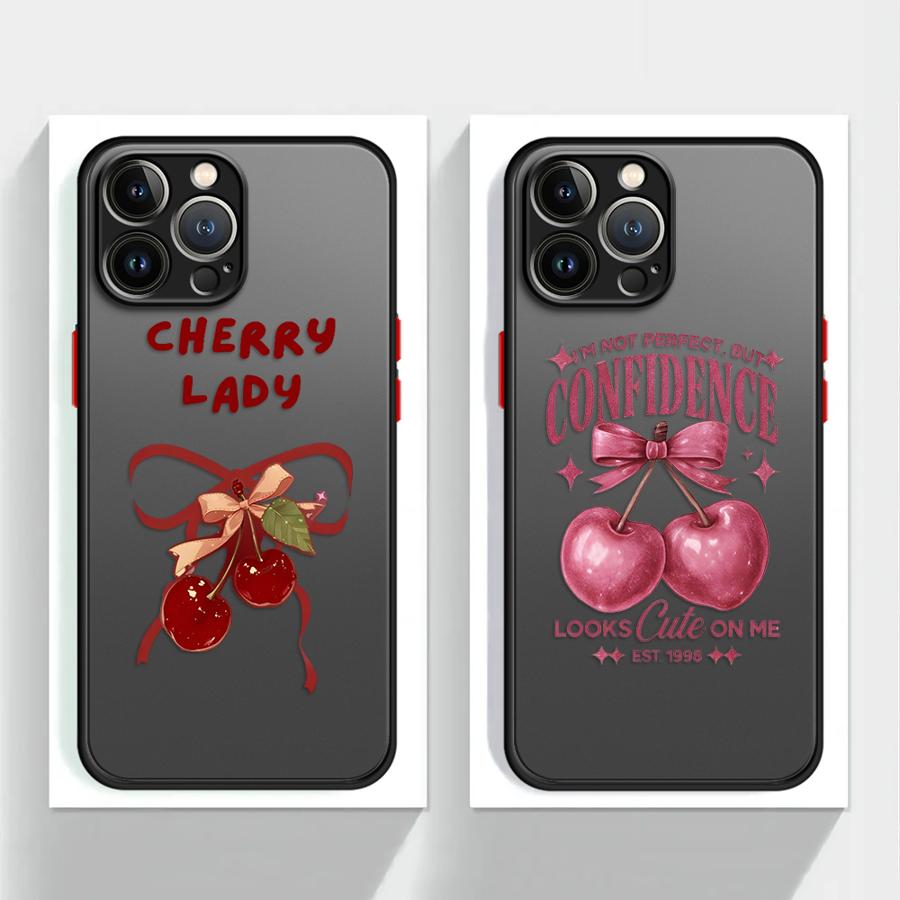 Cartoon Bow Cherry Funda Back Phone Cover Case for iPhone 17 Pro Max 16 Plus 15 7 8 SE XS XR 11 12 Air 13 Mini 14