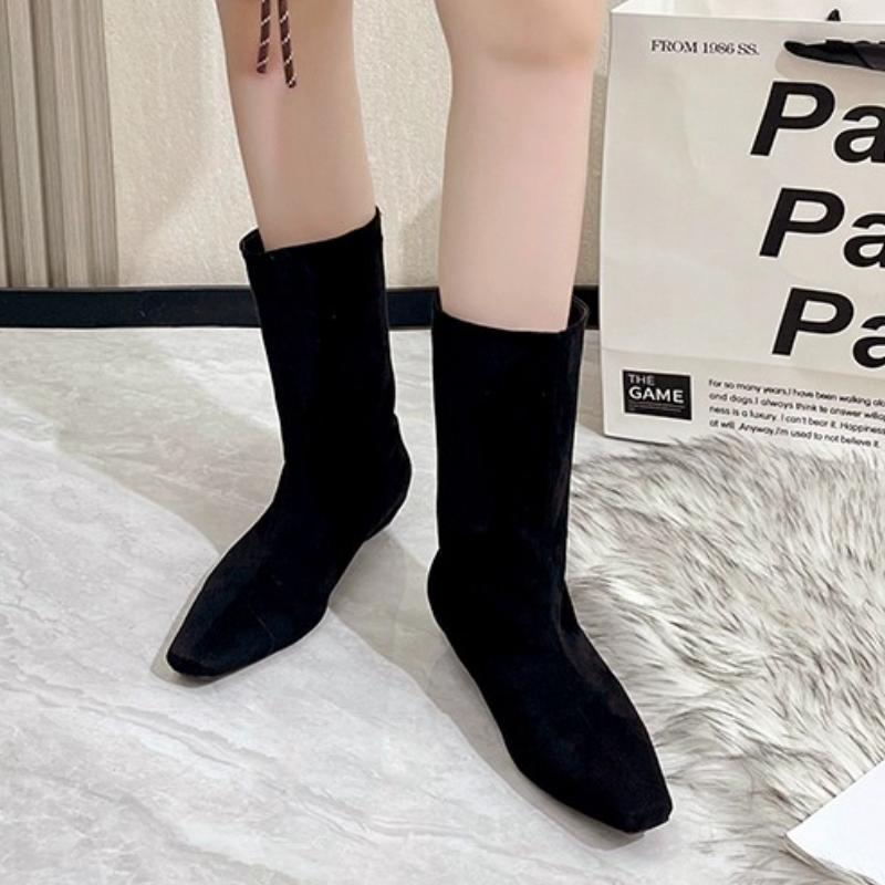 High-end Flats Women's Ankle Boots Square Toe Fashion Suede Shoes Winter New Chelsea Boots Walking Trend Dress Cozy Ladies Boots
