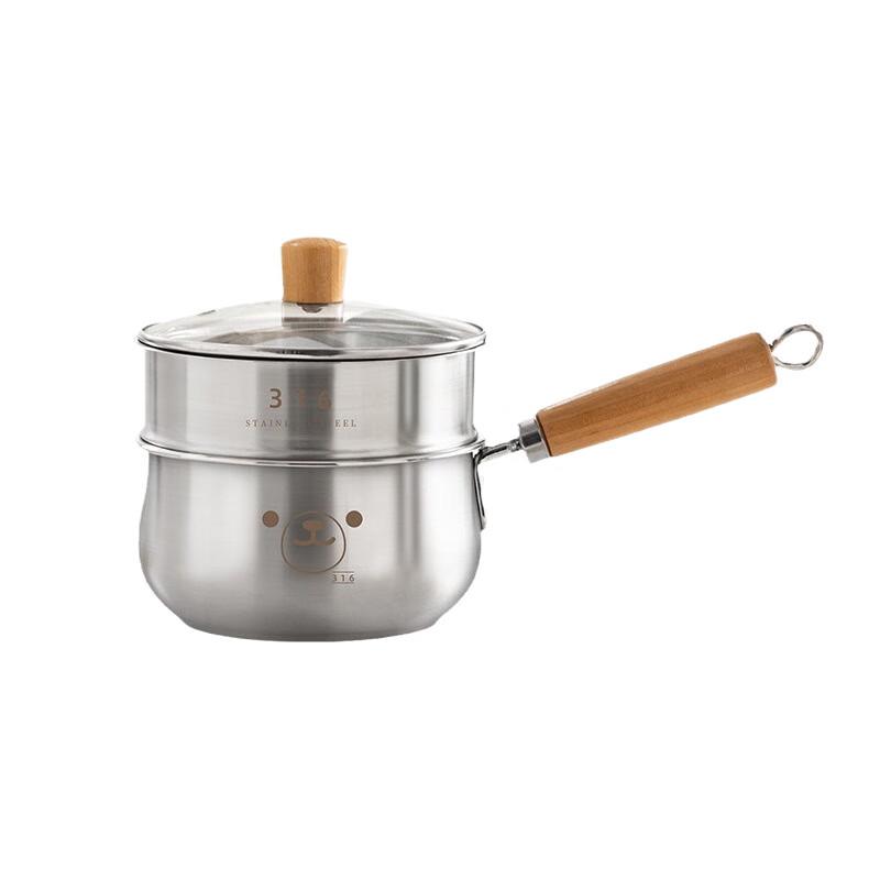 Lilang Stainless Steel Milk Pot with Wooden Handle & Steamer