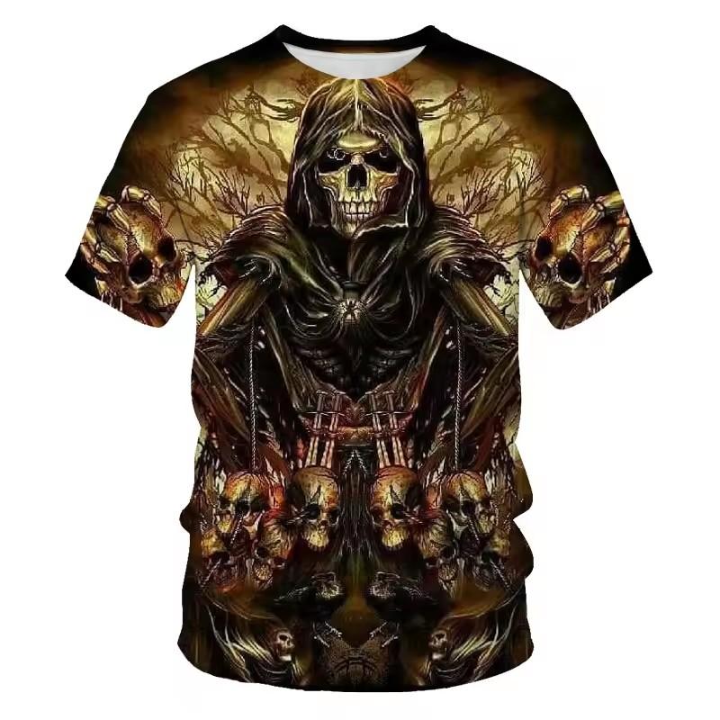 Men's T-Shirt Undead Skeleton Pattern 3d Print Short Sleeve Casual Man Clothes Summer New Sport Shirts Oversized Tees for Men