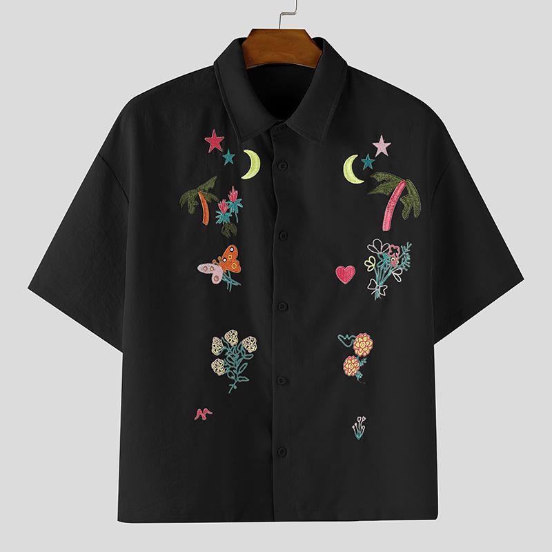 

INCERUN S-XXXXXL Men Short Sleeves Embroidery Casual Loose Summer Shirts Tops S